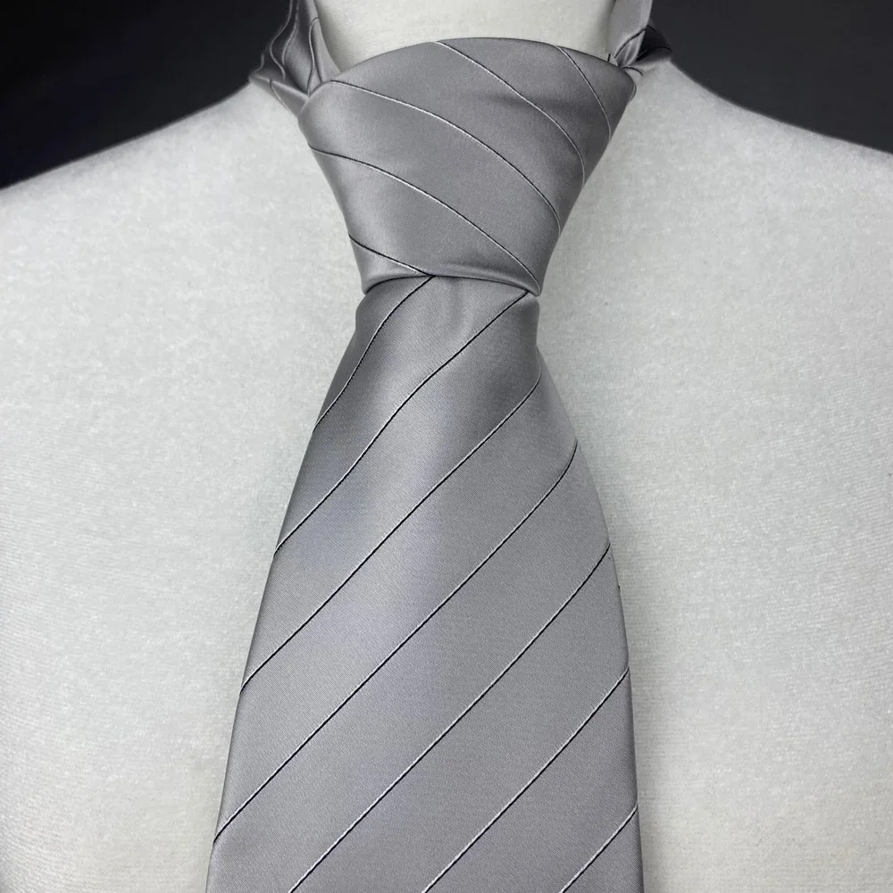 Donald J. Trump Signature Collection Silver Grey Striped 100% Silk Necktie